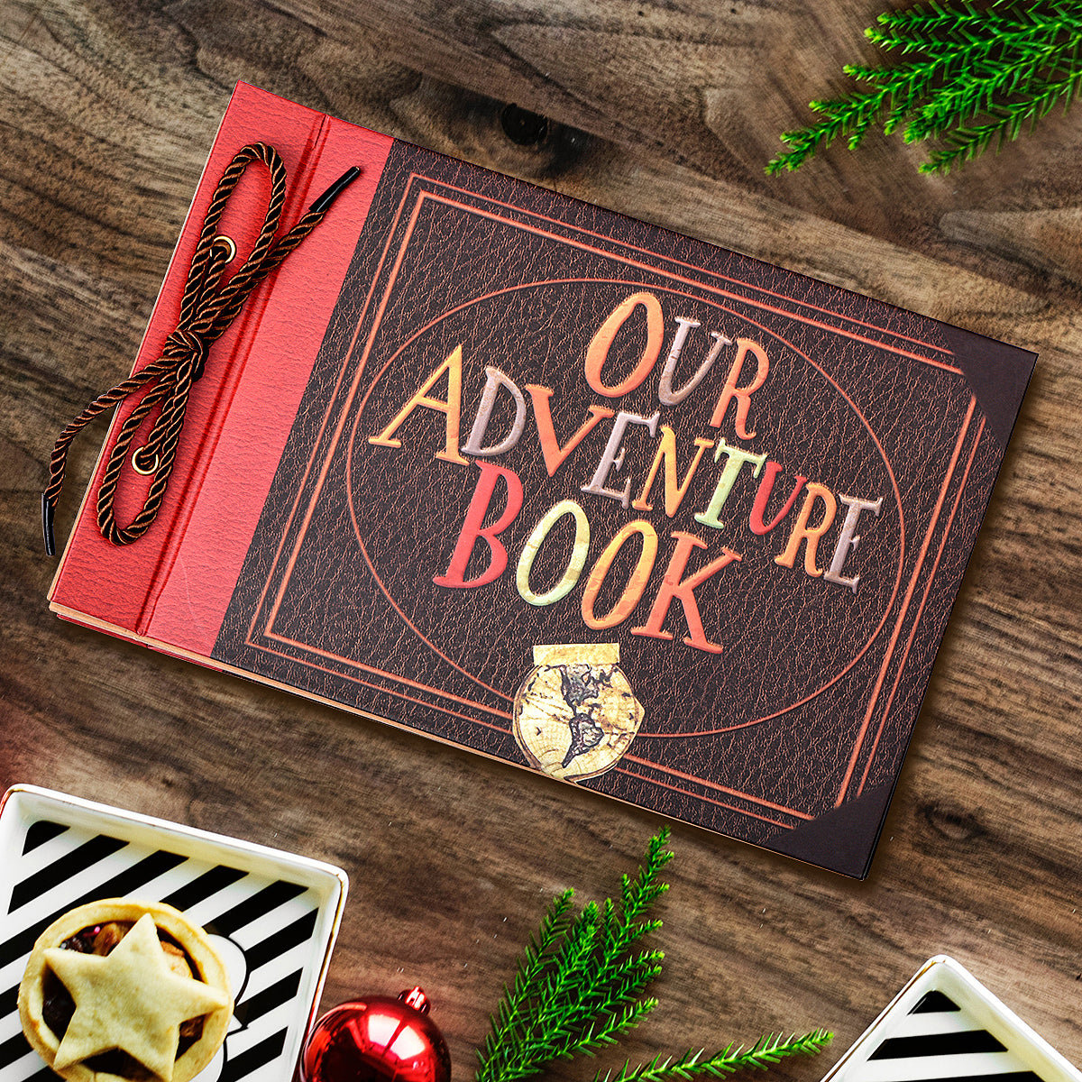Our Adventure Book, Leather Cover with Convex Words, Up Themed Vintage  Scrapbook Album, Wedding Guest Book, 11.6 x 7.5 inch, Retro Craft  Cardstock, 60