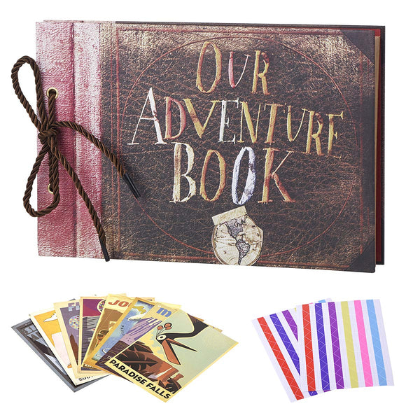 Our Adventure Book 11.9 x 7.6 Inch 80 Pages Scrapbook Photo Album, 3D Retro  Embossed Letter Leather Hard Cover Movie Up Travel Journal Memory Book For