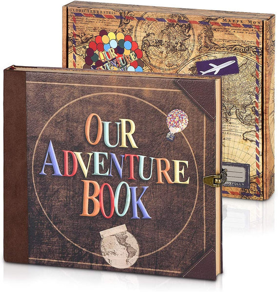 Our Adventures Black Scrapbook, Guest Book Or Photo album With Gold Script